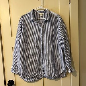 H&M White and Blue Cotton Button-up Size L
